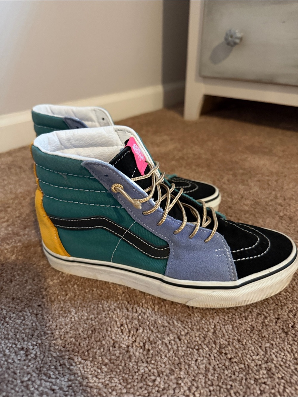 Vans High-Top Colorblock Sneakers in Teal, Black, Lavender & Yellow - Women's